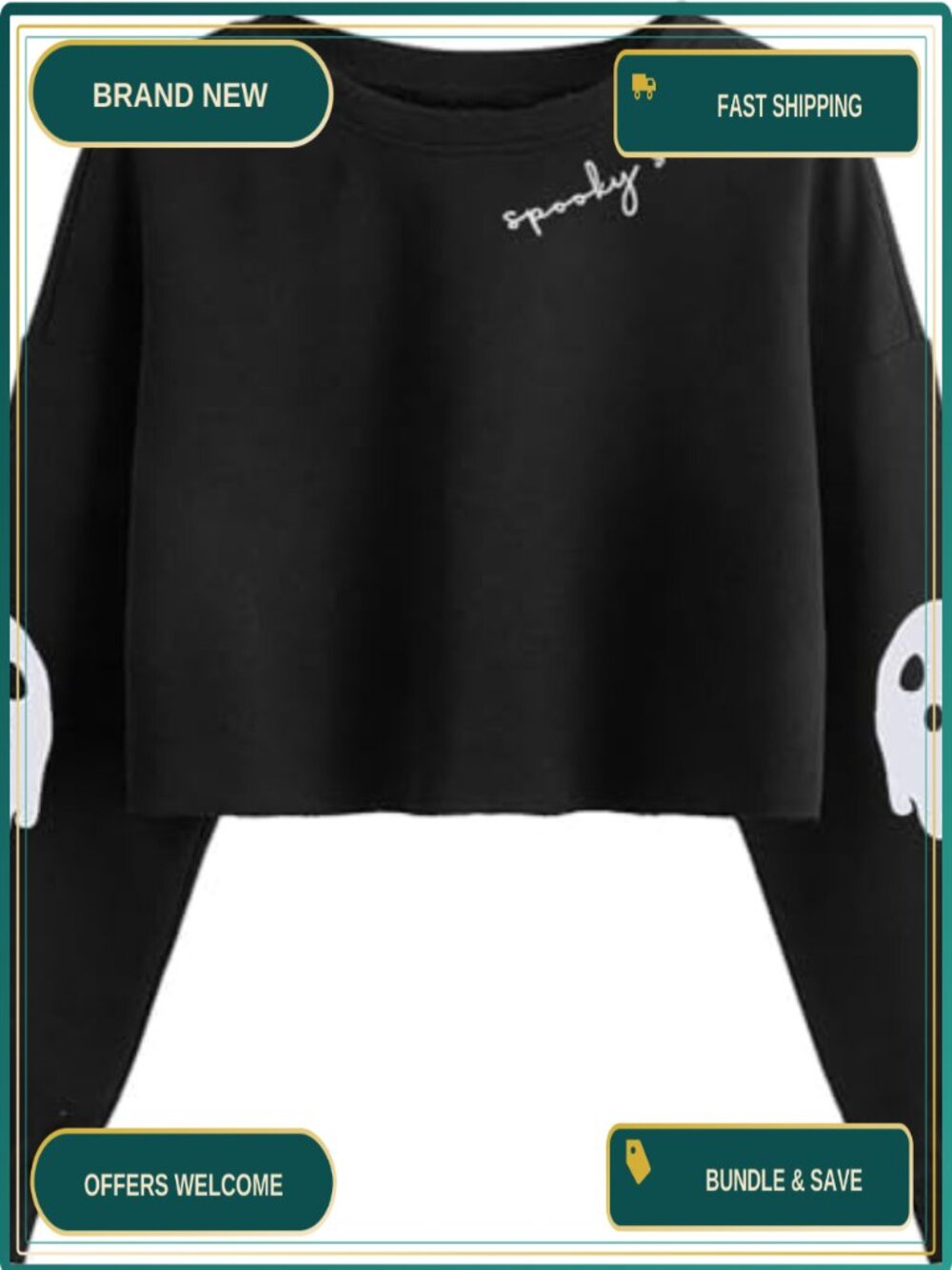 Crop Sweatshirt Ghost Graphic Crew Neck Pullover Fall